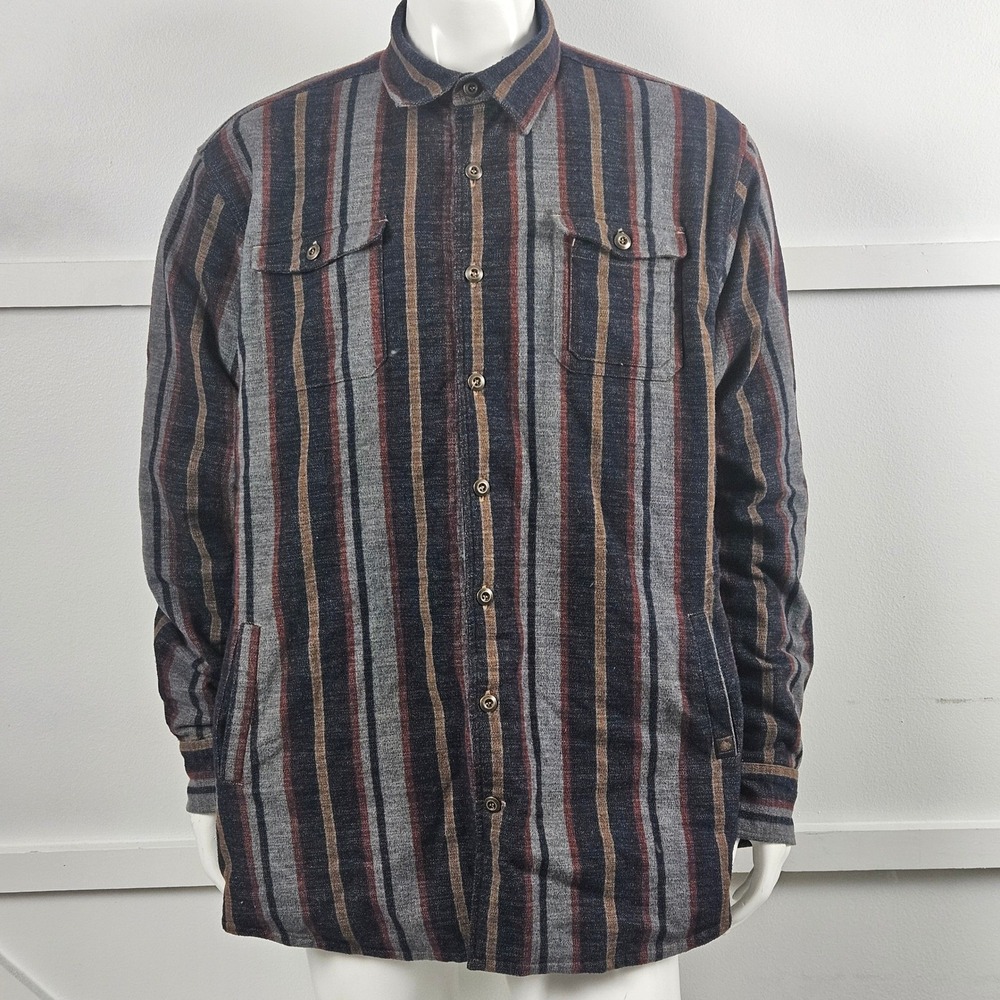 Territory Ahead Mens Quilted Lined Striped Shirt Jacket Flannel Shacket L